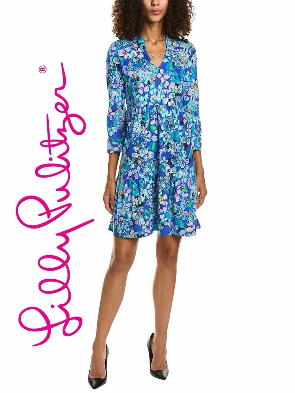 Lilly Pulitzer Alaina Dress in the vibrant Blue Grotto Twilight Tropics floral L